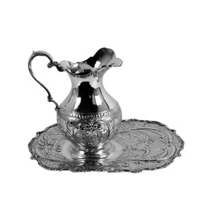 Handmade Brass Pitcher with Decorative Serving Tray