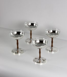 Handmade Brass and Wooden Stem Ice Cream Bowl Set of 6