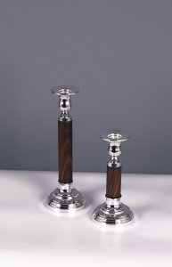 Handmade Brass and Wooden Stem Candlestick Set of 2