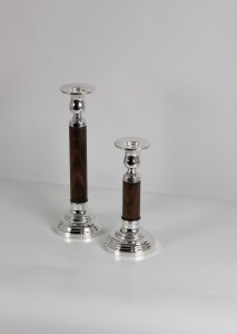 Handmade Brass and Wooden Stem Candlestick Set of 2