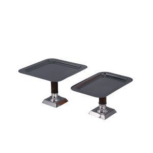 Handmade Brass Square Cake and Dessert Stand Set of 2 with Wooden Stem