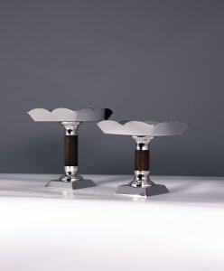 Handmade Brass Scalloped Dessert Stand Set of 2 with Wooden Stem