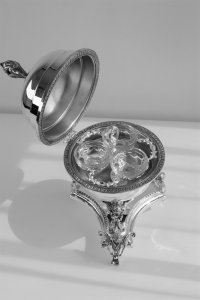 Handmade Brass Caviar Server with Lid and Glass Bowl